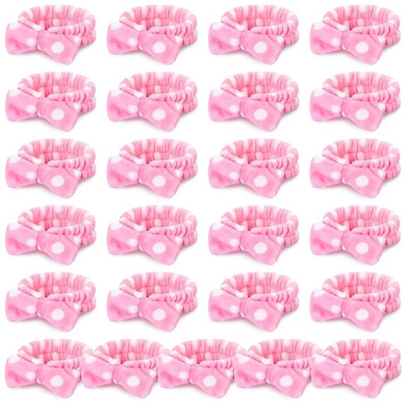 Pink Spa Headbands 25 Pcs Elastic Fleece Hair Wraps for Face & Makeup